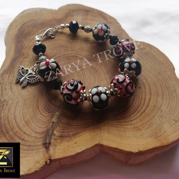 Lampwork Glass Beaded Butterfly Charm Bracelet - Picture 2 of 5